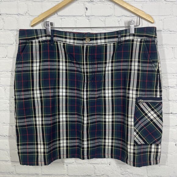 VTG Y2k Tommy Hilfiger Mini Skirt Women Size 16 Plaid Tartan Cargo Dark Academia - Picture 1 of 8